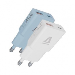 Hálózati töltő, GaN, USB-A + USB-C, AVAX "CH6411 Nano Slim", 2 db, fehér + világoskék